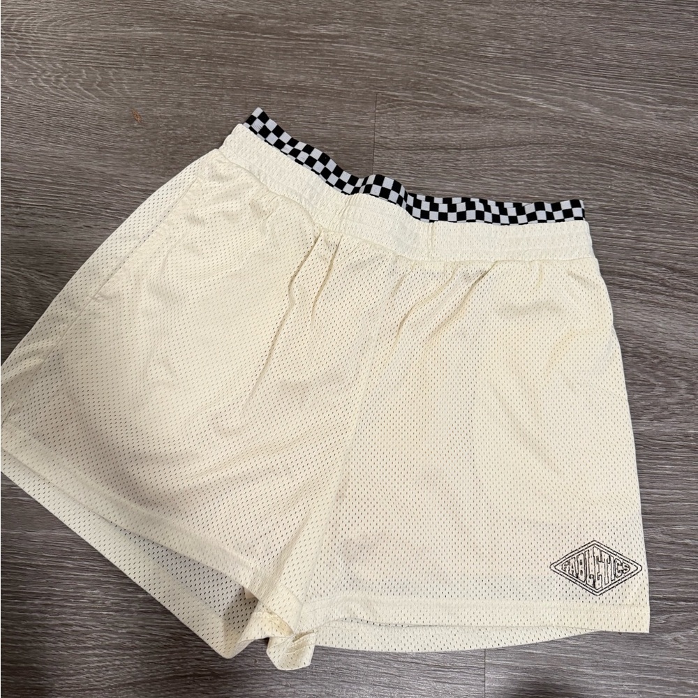 Fabletics Cream and Black Checkered Shorts